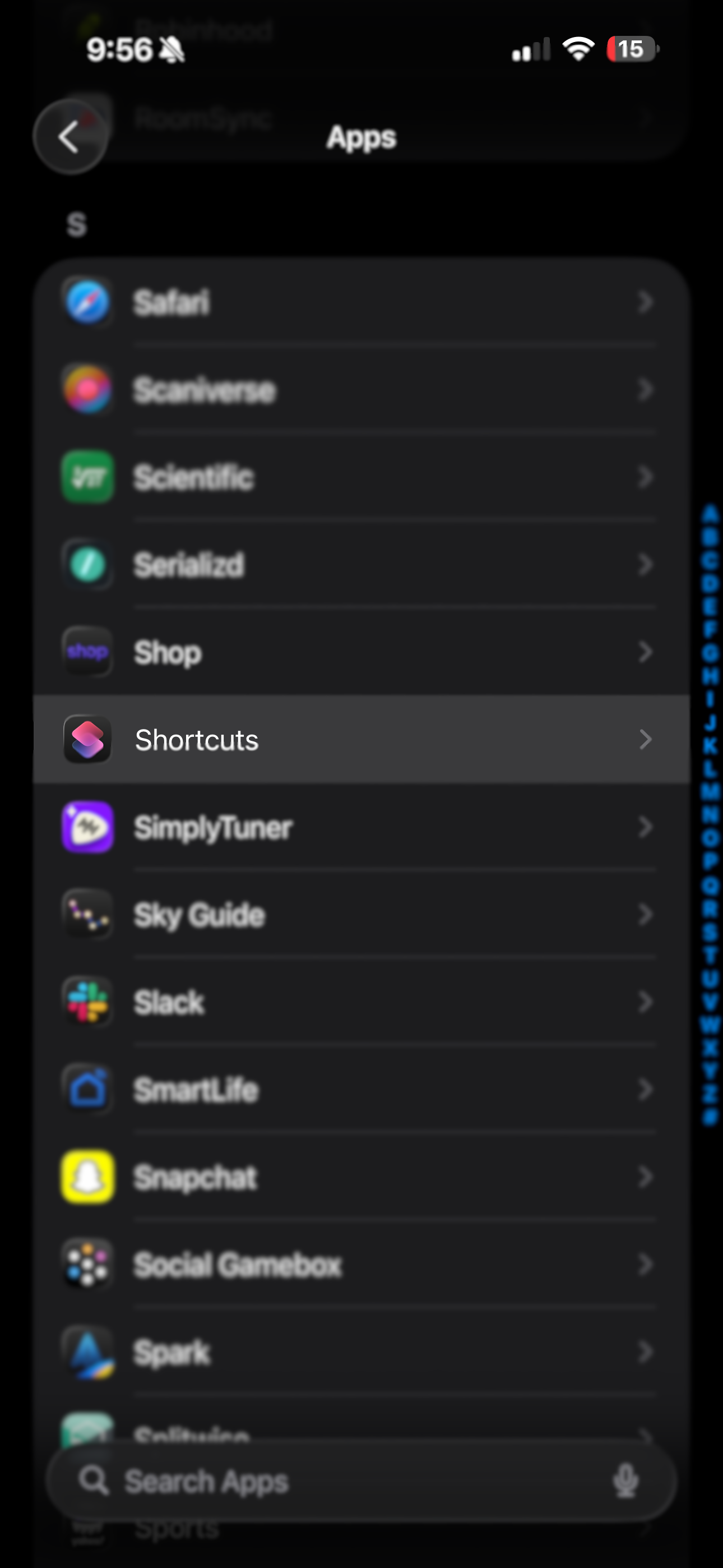 Shortcuts app settings